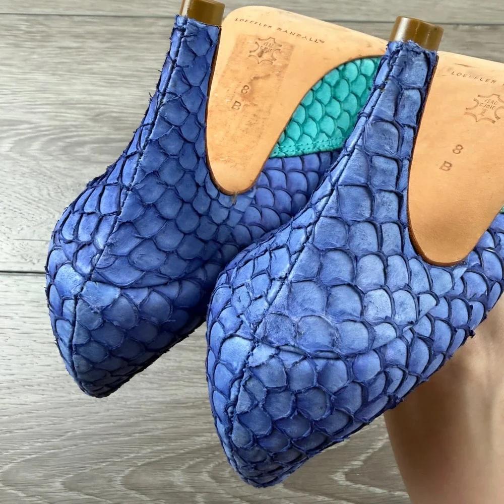 Loeffler Randall Women Pump Fish Scale Snakeskin Blue Green Size 8 B